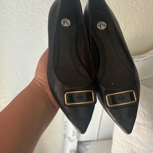 Tory Burch Black Flats with Gold Buckle